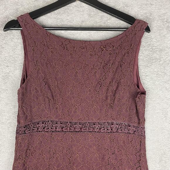 M.S.S.P. Dress Womens 8 Burgundy Floral Lace Overlay Sleeveless Scoop Neck Lined - Picture 5 of 13
